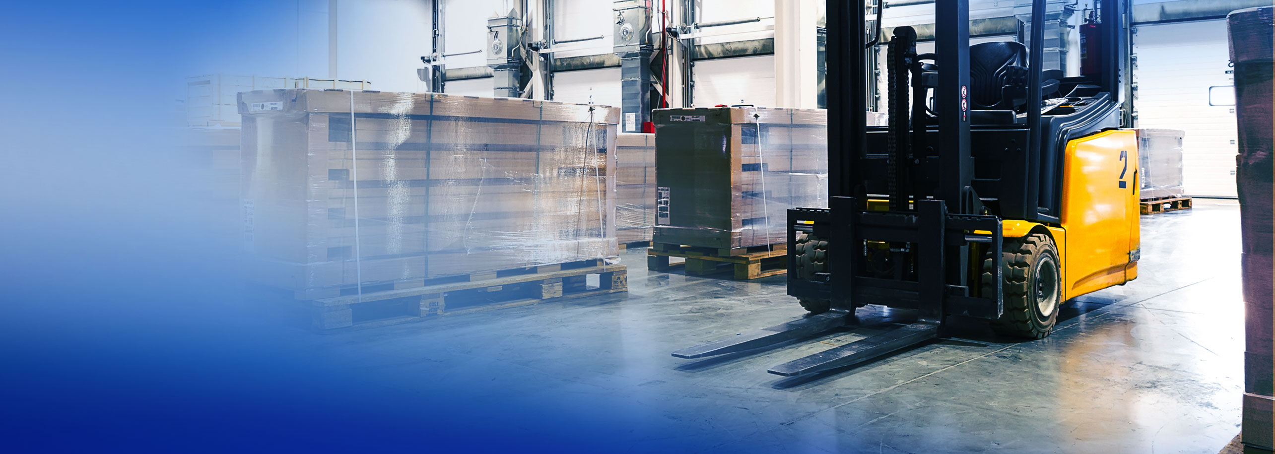 Warehouse Forklift next to pallets of product