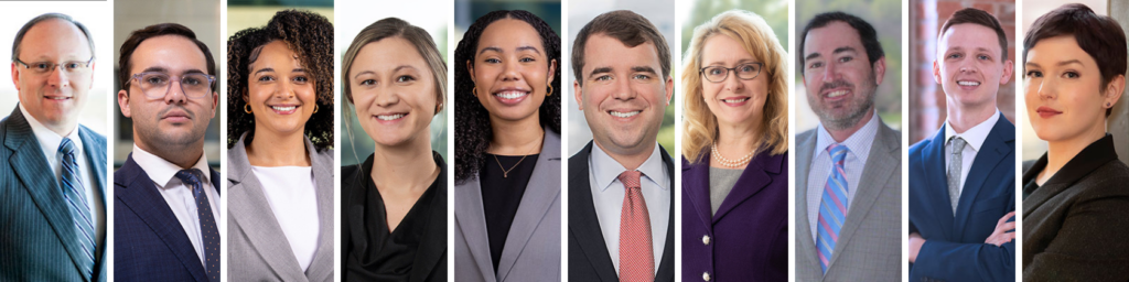 Professional headshots of ten Hedrick Gardner attorneys.