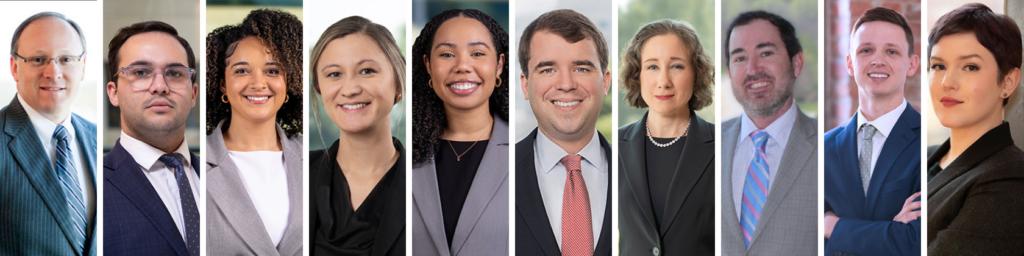 Professional headshots of ten Hedrick Gardner attorneys.